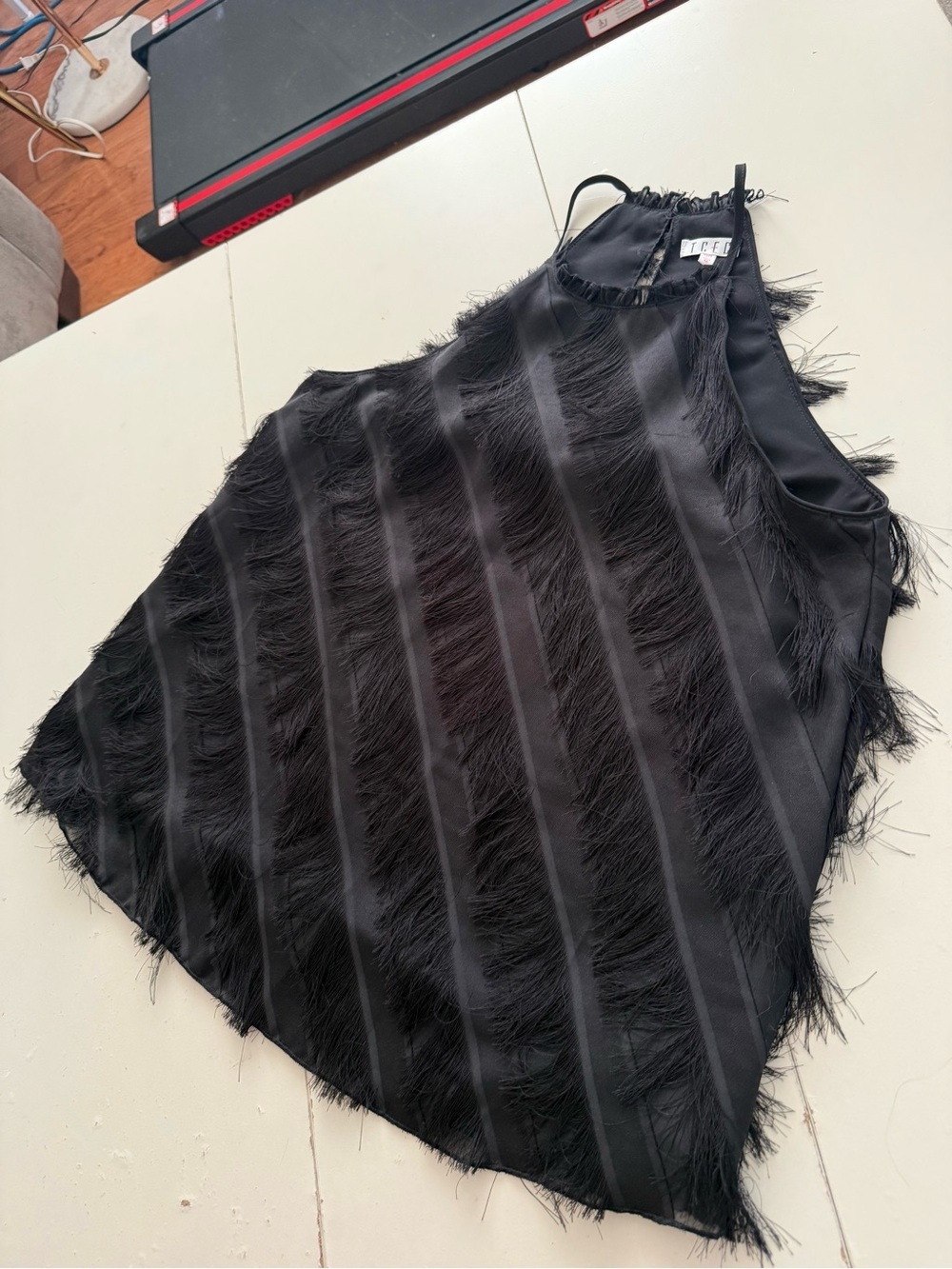 TCEC Black Fringed Sleeveless Halter Top Cocktail Business Casual Formal Party - Picture 3 of 6